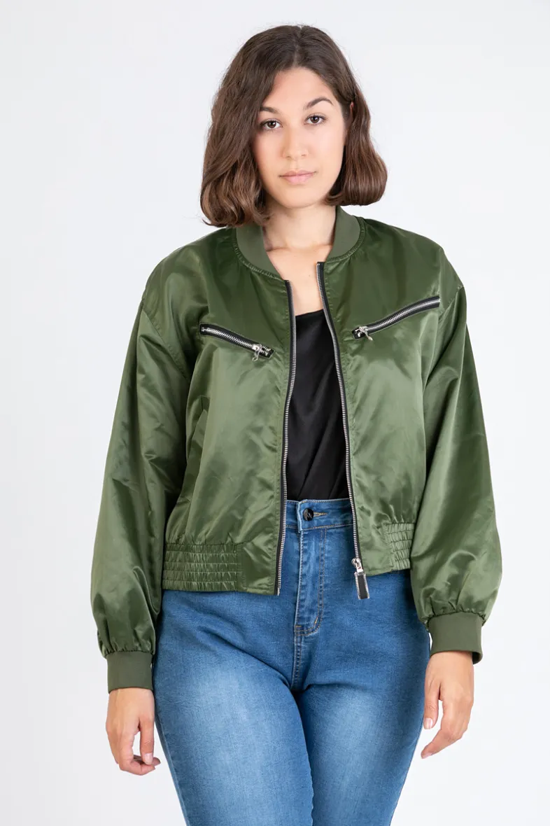 Große Khaki-Bomberjacke (C6535)