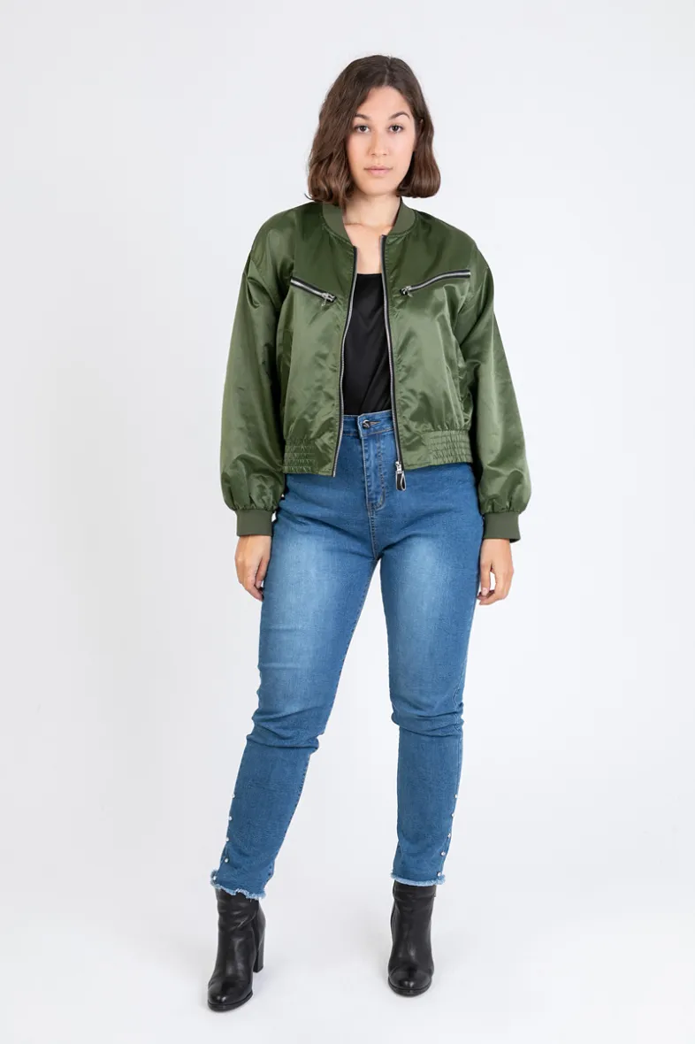 Große Khaki-Bomberjacke (C6535)